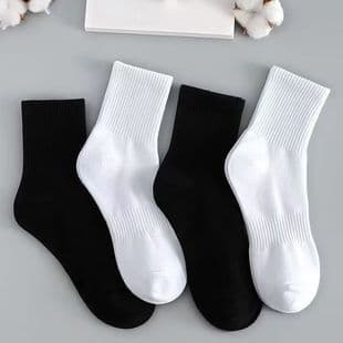Zhuji Black and White Solid Color Mid-Calf Sports Socks, Breathable and Moisture-Wicking Men's Deodorant Socks, High Appearance, Low-Cut Short and Long Socks for Women