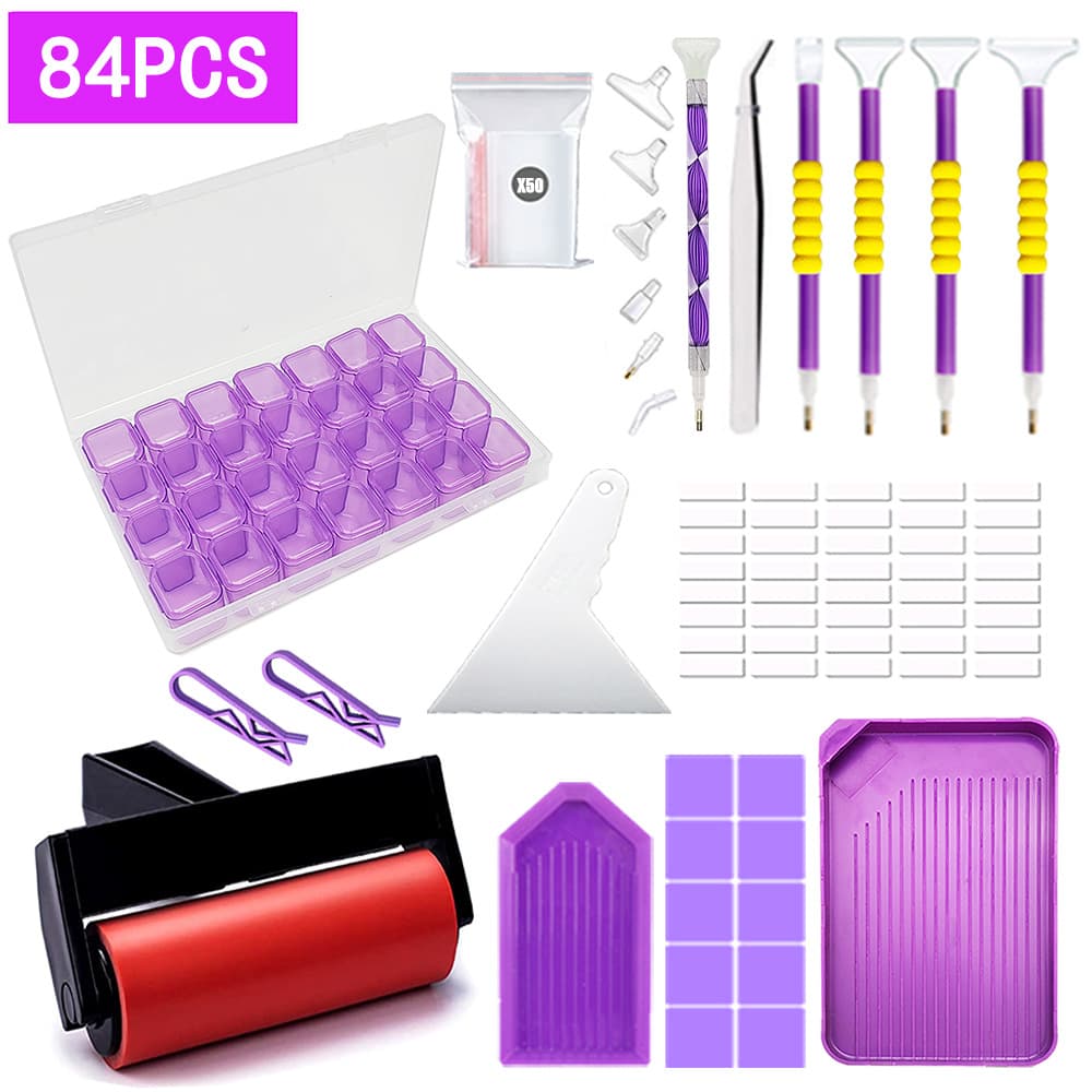 New Painting Tool Kit Funnel Dot Drill Plate Dot Drill Pen Clay Purple 28 Grids Storage Box Accessories Auxiliary Materials