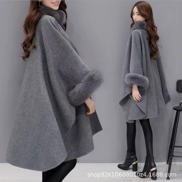 Plus Size Women's Cashmere Cloak Autumn Winter New Style Hepburn Elegant Personality High End Shoulder Shawl Woolen Coat