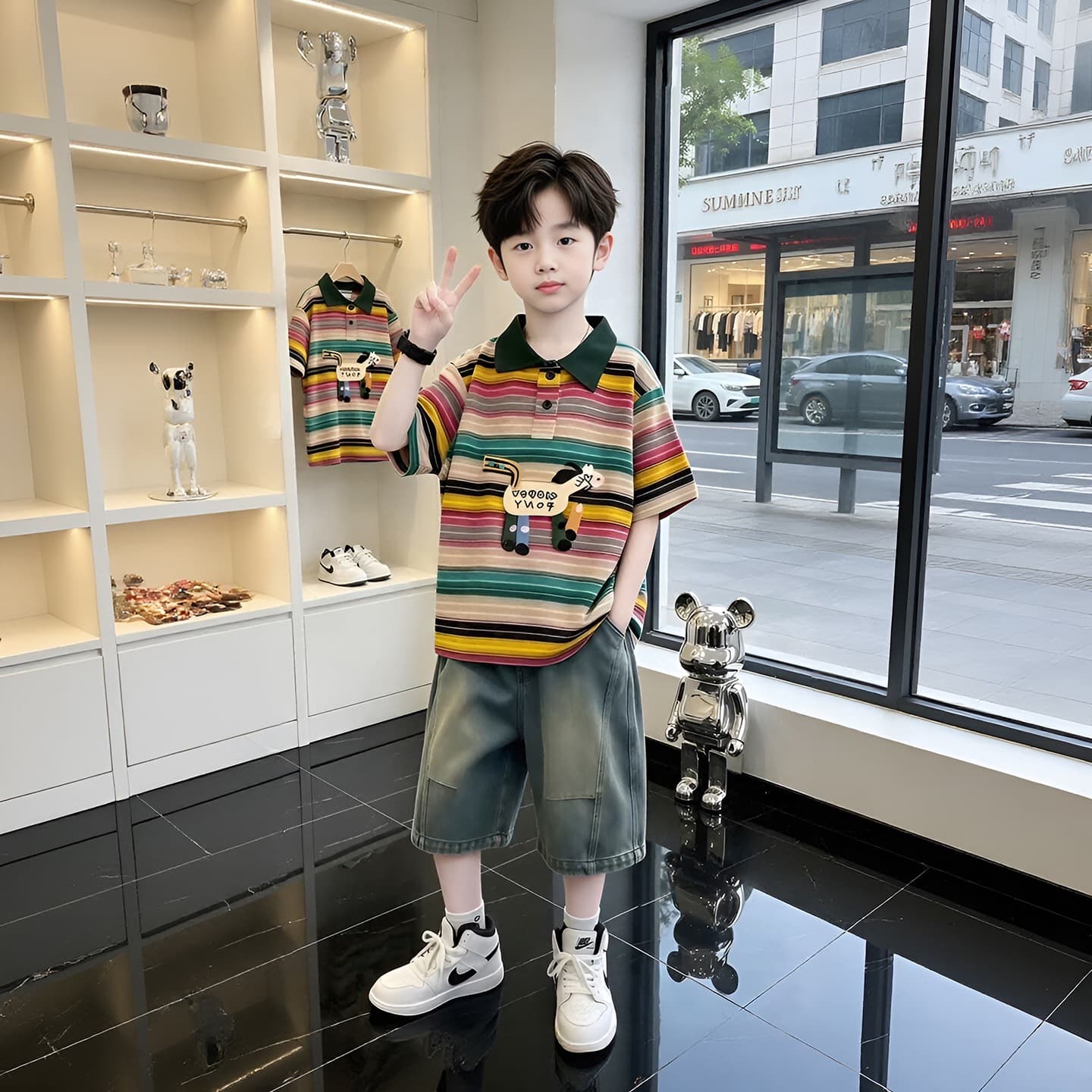 Kids Boys Summer Thin Set 2026 New Style, Big Kids Short Sleeve Summer Outfit Handsome and Trendy