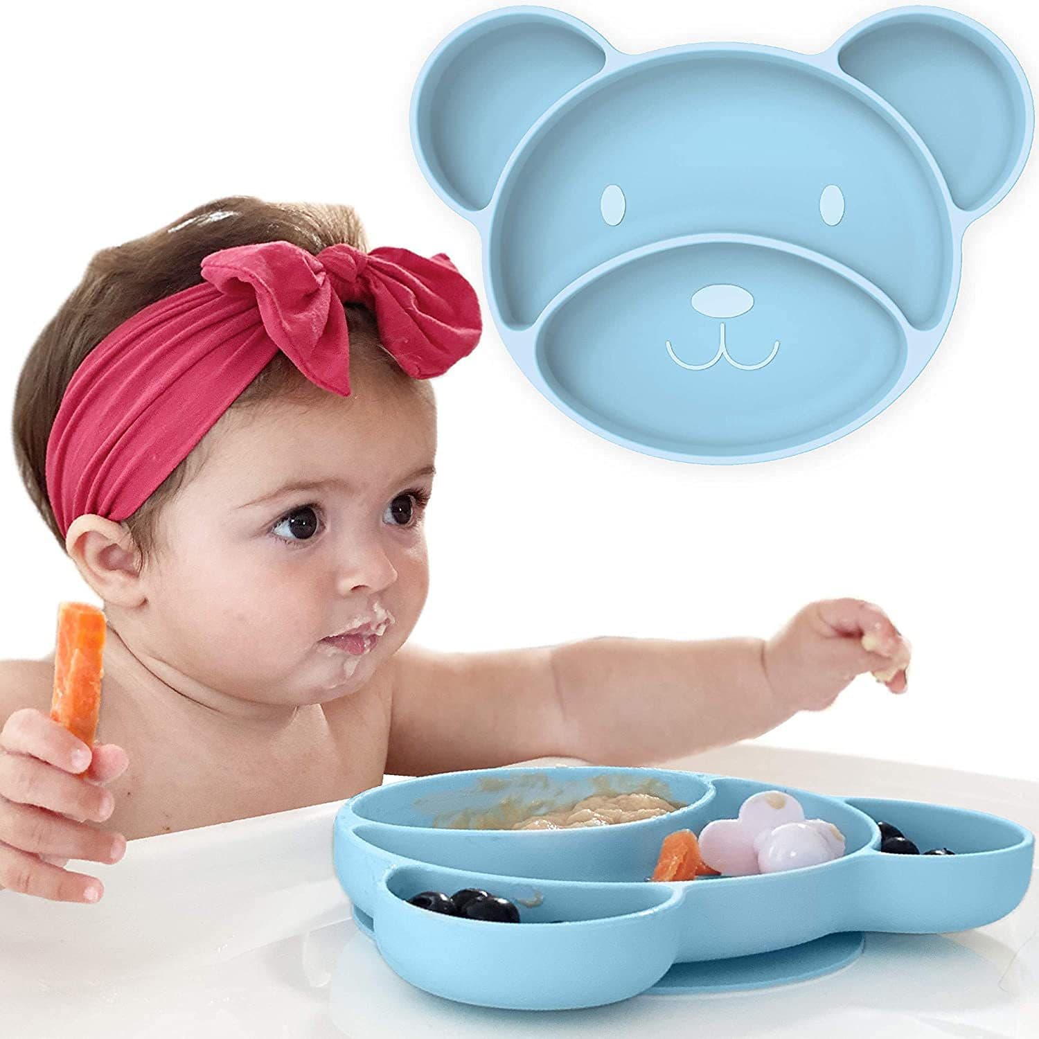 Kids' Silicone Dinner Plate - Ins Cartoon Bear Baby Dinner Plate Integrated Divided Plate Silicone