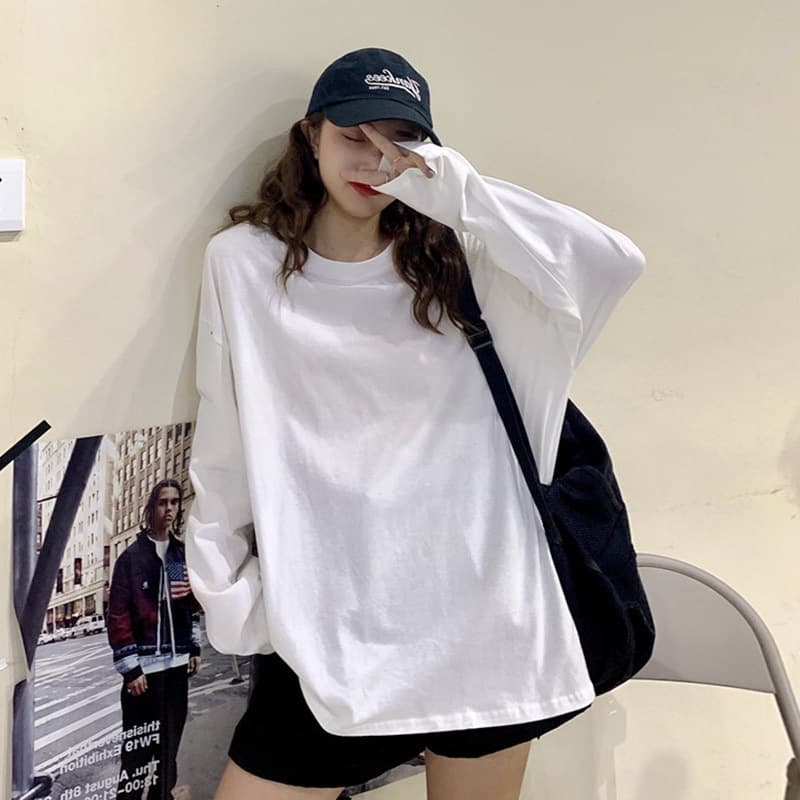 Long Sleeve T-Shirt Women Ins Trendy Inner Top 2021 Spring Autumn Versatile Solid Color Long Base Layer Shirt Women