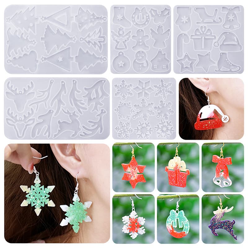 DIY Crystal Resin Christmas Pendant Earring Mold, Snowflake Antler Christmas Tree Earring Silicone Mold