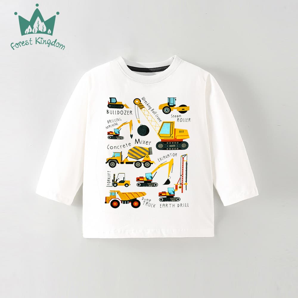 2025 Spring/Autumn New Children's Cartoon Car Long-Sleeve T-Shirt, Fashionable European and American Style, Pure Cotton, Round Neck Kids' Clothing