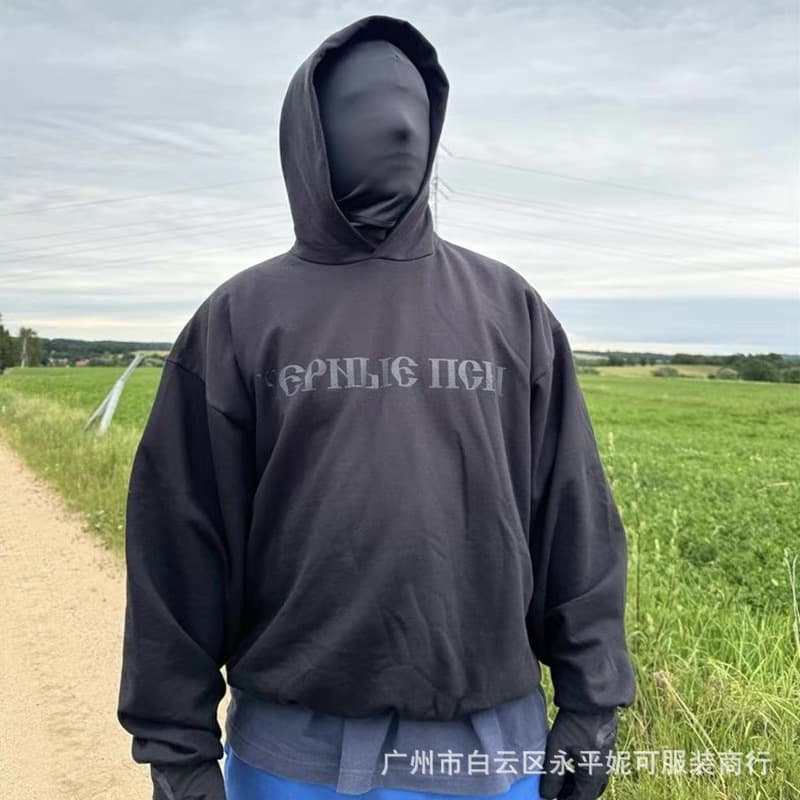 2025 New KANYE YZY GOSHA BlackDog Hoodie Russian Black Dog Loose Fleece-Lined Hoodie