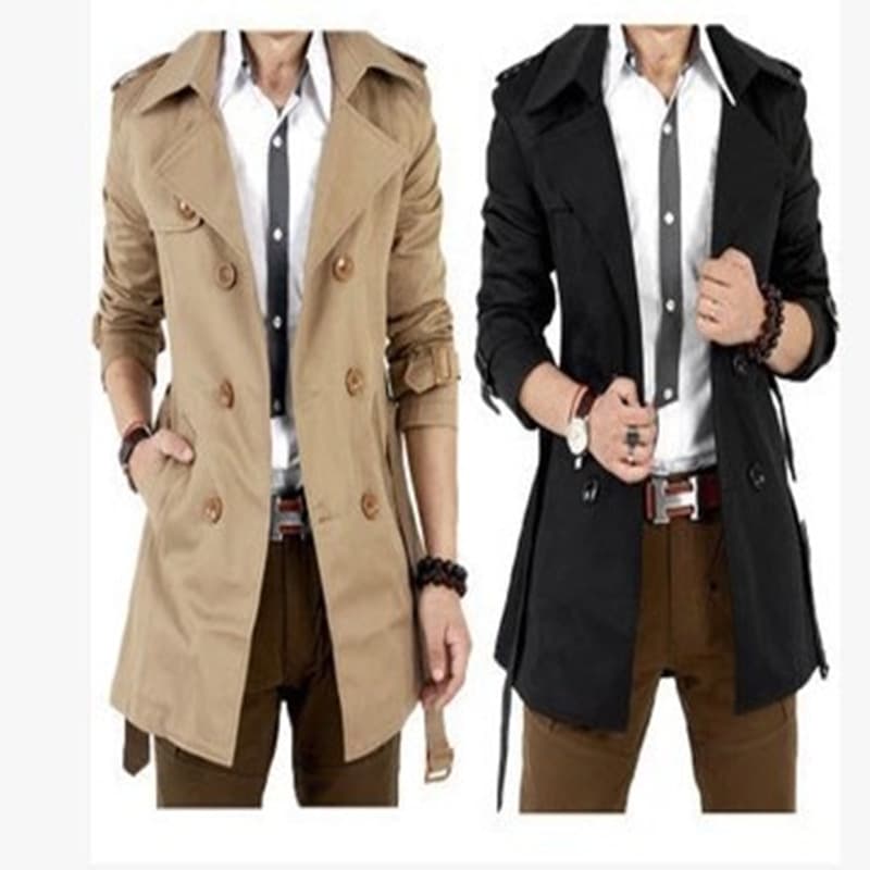 2023 Spring and Autumn New Men's Windbreaker Men's Slim Fit Korean Double-breasted Mid-Length Fashion Jacket for Men