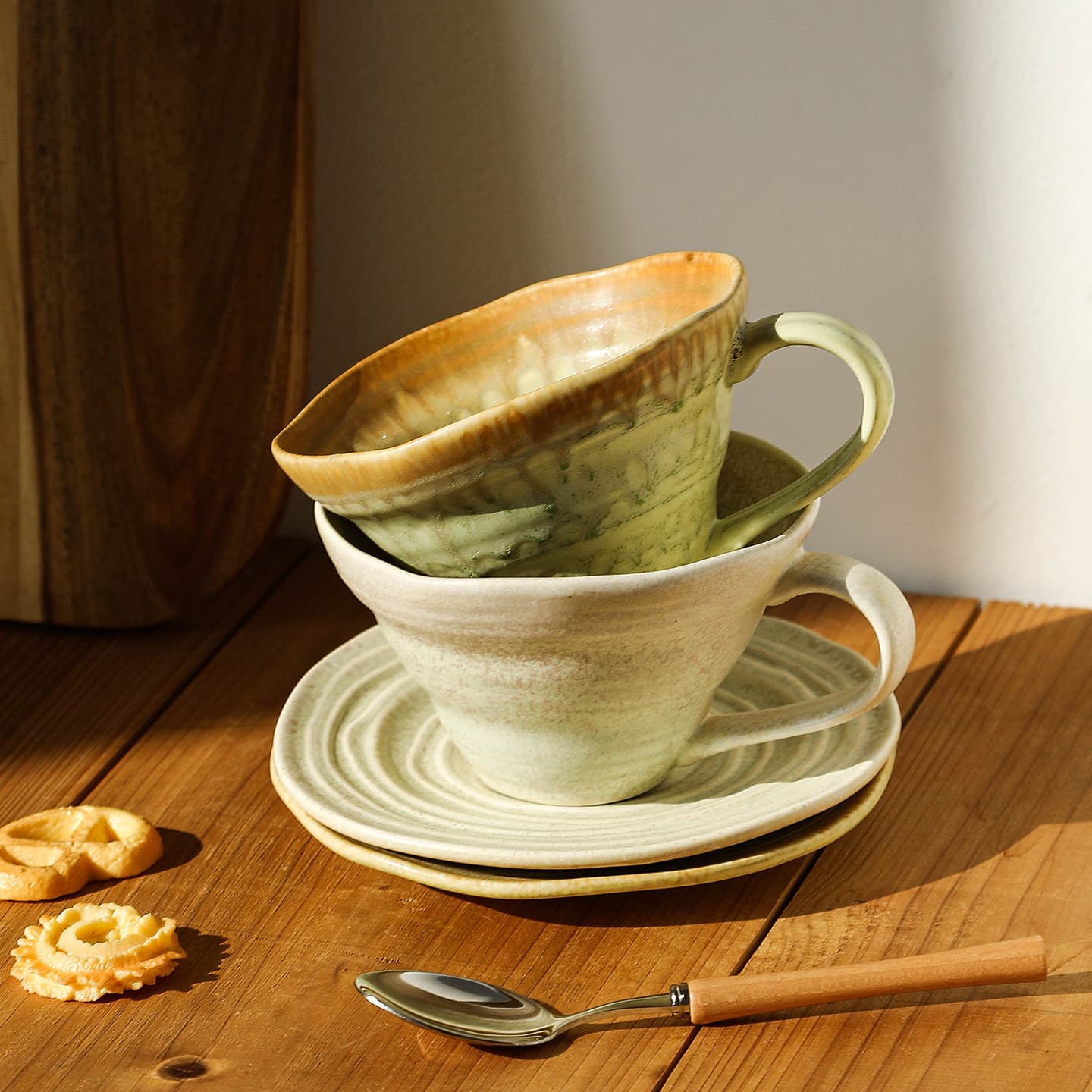 Ceramic Coffee Cup and Saucer, Kiln Change, Luxury, High-End, Creative Latte Art Cup, Wide-Mouth Cup, Hand-Held Cup, Water Cup and Saucer