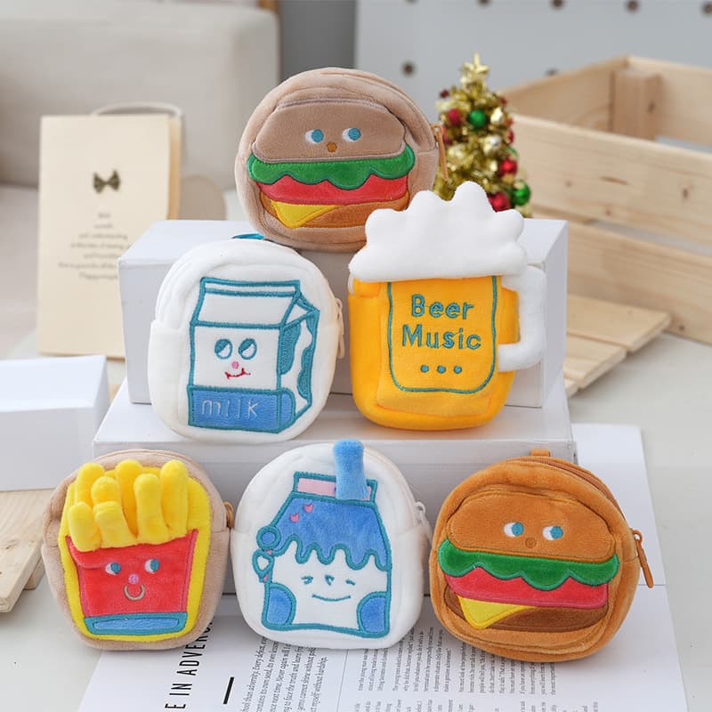 Fast Food Series Plush Toy Bag Hamburger Beer Adorable Coin Earphone Case Stall Night Market Small Plush