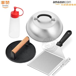 304 Stainless Steel Hamburger Press, Round BBQ Cover, Griddle Meat Press Squid Spatula, Outdoor BBQ Set