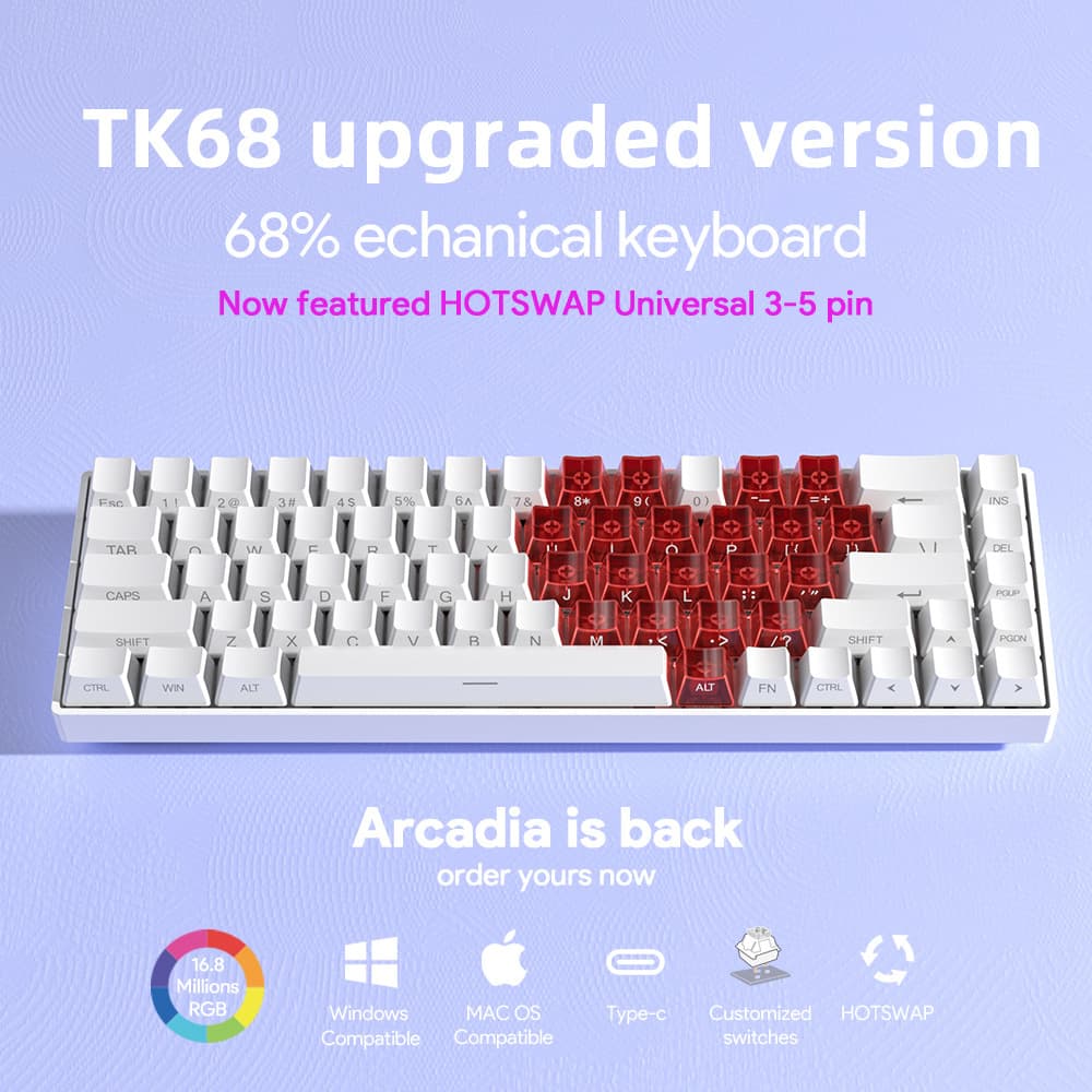 TK68 Mechanical Keyboard RGB Keycap Puller Customizable Blue/Brown Switch PC Gaming Wired Keyboard
