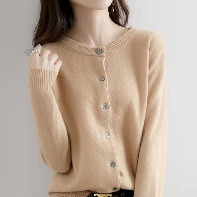 Autumn/Winter New Round Neck Knitted Cardigan for Women, Loose Fit, Plus Size, Versatile Outerwear, Solid Color Base Layer Wool Coat