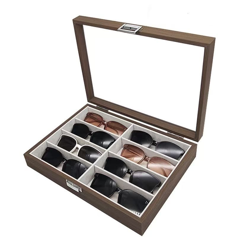 Walnut Grain Wooden 6 Slot Sunglasses Storage Box Vintage Version 8 Slot Glasses Box Carbon Fiber Sunshade Eyeglass Box