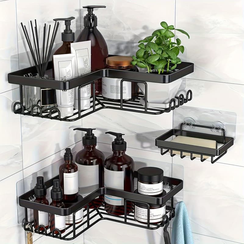 2026 New Cross-Border Drop Shipping Rust-Resistant Stainless Steel Corner Shower Box 3-Piece Set Black 3