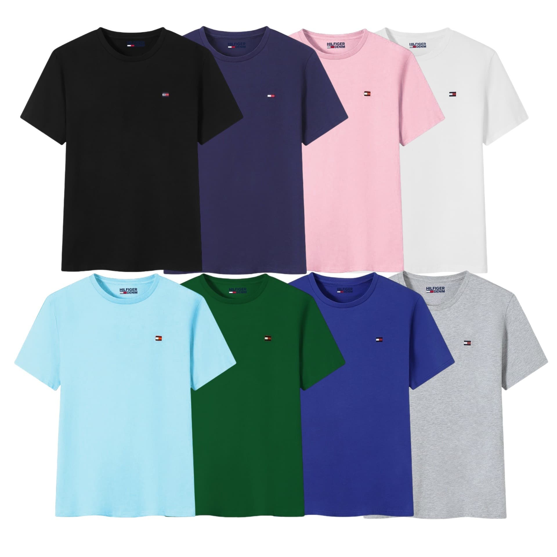 Short-sleeved T-shirt men's embroidery MY Tommy T0M versatile cross-border casual summer tops pure cotton round neck T-shirt solid color