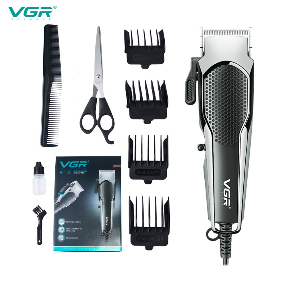 VGR130 Retro Hair Clipper Set High Power Gradient Plug-In Haircut Machine Stainless Steel Blade Non-Waterproof for General Use