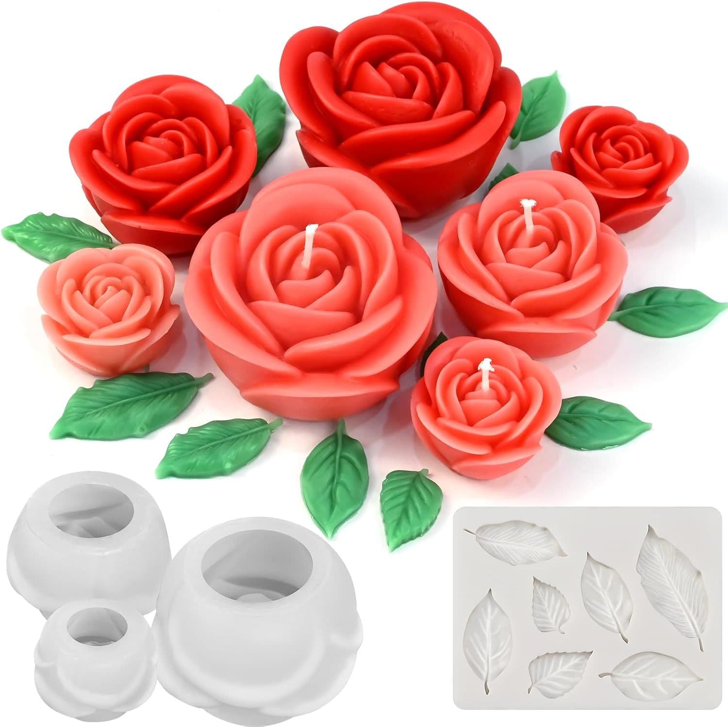 Cross-border Four-Piece Flower Candle Silicone Mold DIY Rose Leaf Handmade Soap Cake Decoration Silicone Mold