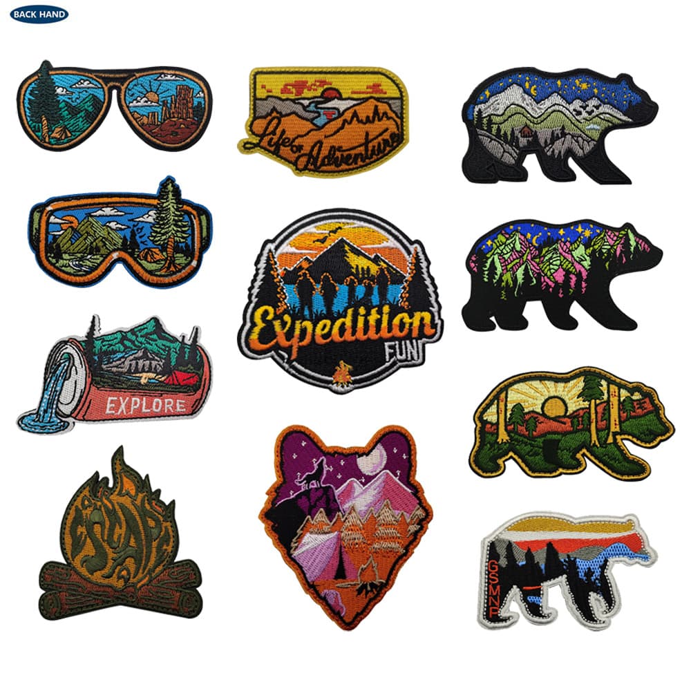 Full embroidered landscape tactical polar bear landscape embroidered sunset stars animal patches bag accessories patches
