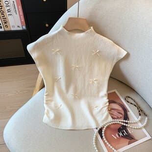 Dopamine Bow Ice Silk Short Sleeve Knit Top for Women, Summer New Slim Fit Unique Stunning Cropped Top