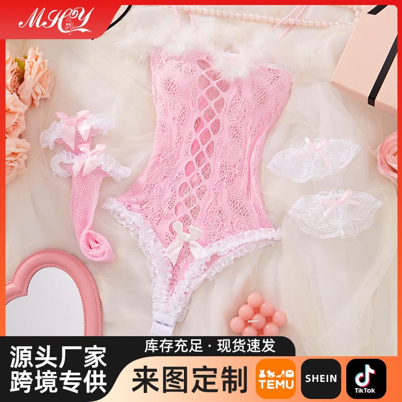 European and American cross-border plus-size sexy lingerie, cute bunny girl bodysuit, lace uniform, mesh set for foreign trade.