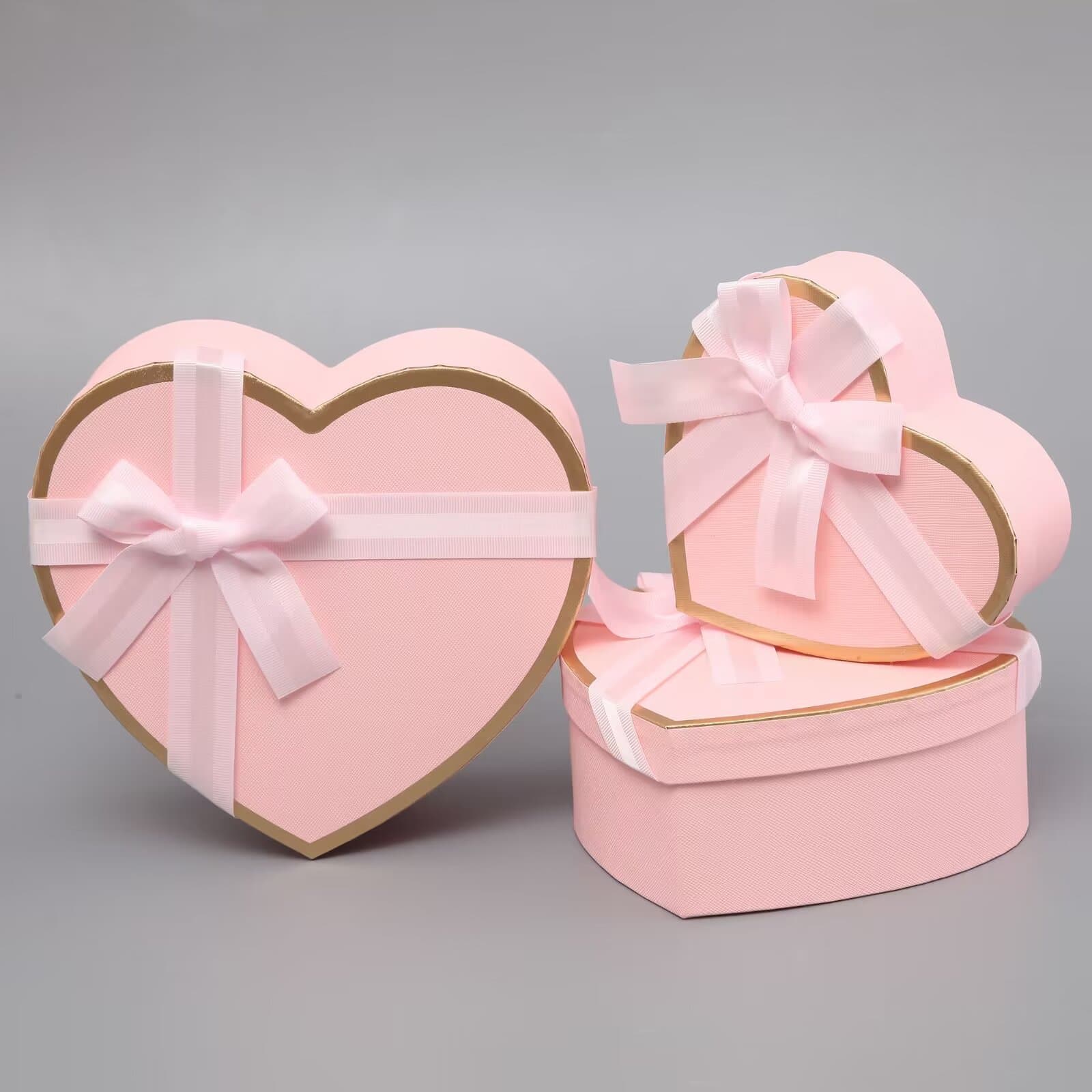 Creative Heart-Shaped Gold Foil Three-Piece Gift Box Set Christmas Apple Box Candy Box Lipstick Box Party Favor Gift Box Wholesale