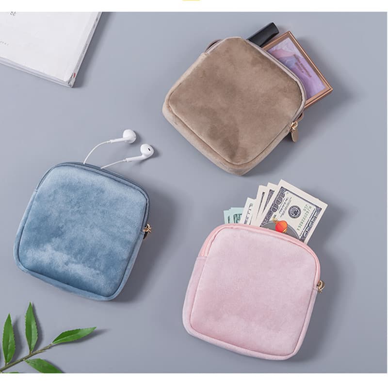 New velvet portable sanitary napkin storage bag, coin and jewelry storage bag, cosmetic box, panty liner bag