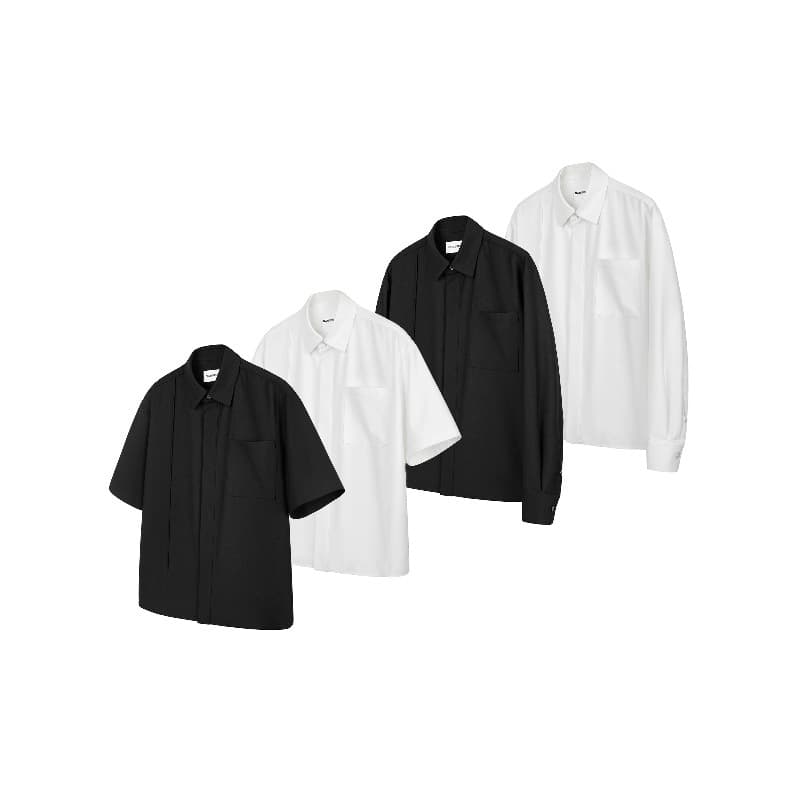 Wrinkle-Resistant TR Blended Deconstructed Basic Natural Mother-of-Pearl Button Turn-Down Collar Button Short-Sleeve Shirt for Men, Solid Color Long-Sleeve Shirt Trendy