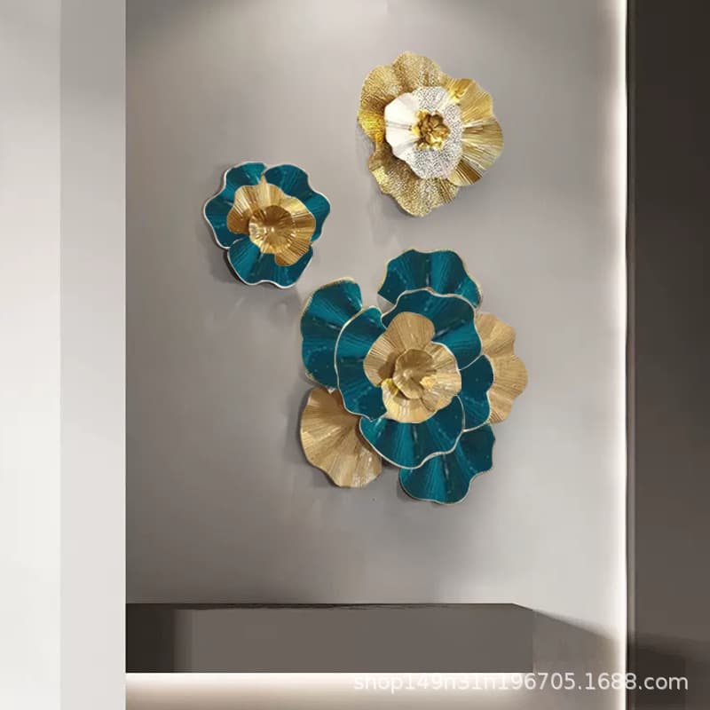 Modern European-style iron art wall decor for living room background wall, hallway metal wall sculpture, golden flower wall hanging
