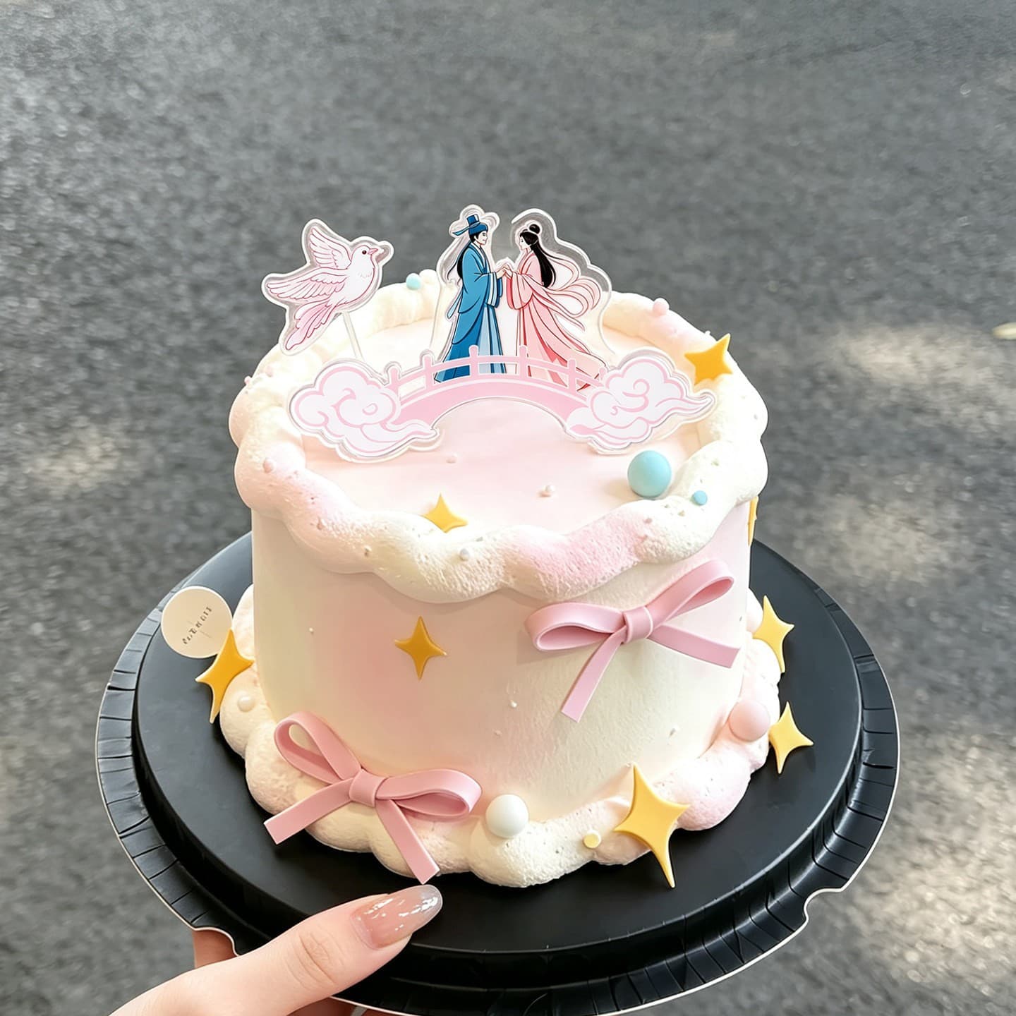 Trending Valentine's Day Cake Decoration - Cowherd and Weaver Girl Magpie Bridge Chinese Ancient Style Acrylic Baking Insert
