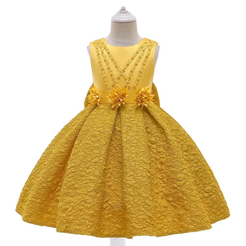 Kids European and American Style Beaded Bow Princess Dress Children's Formal Wear Girls Host Performance Costume
