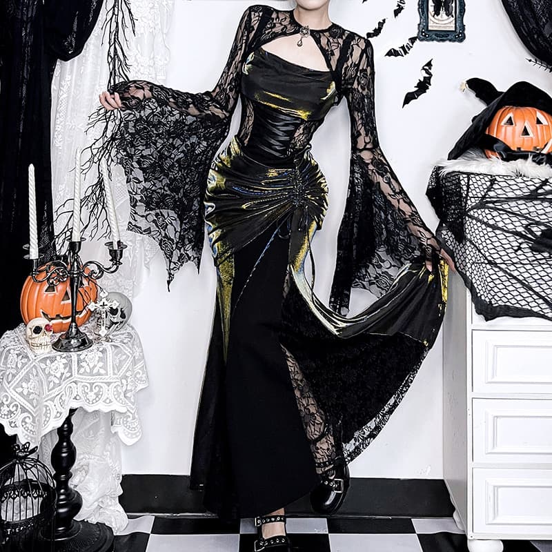 XS24296 Fall 2024 New Style, European and American Style Lace Batwing Sleeve Irregular Large Shawl Collar Top for Women