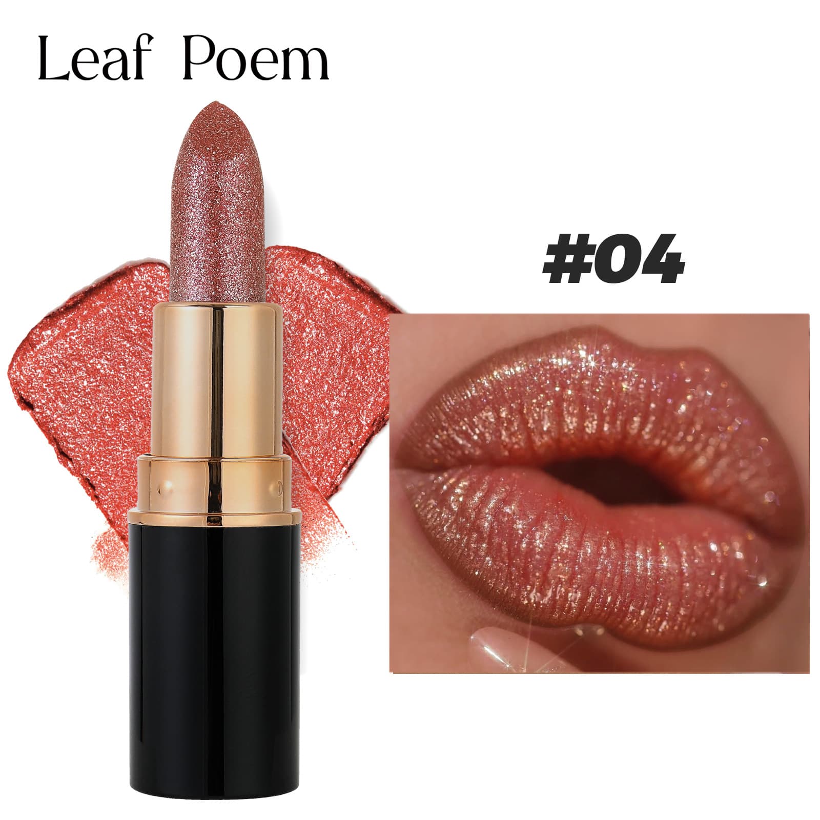 Cross-border LEAF P0EM Metallic Pearl Lipstick Glitter Lip Glaze Moisturizing Long-lasting Lip Gloss 6 Colors Lip Balm