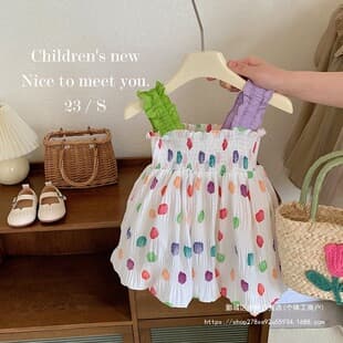 Baby Girl Dress 2026 Summer New Korean Style, Stylish Polka Dot Dress, Little Child Cute and Elegant Suspender