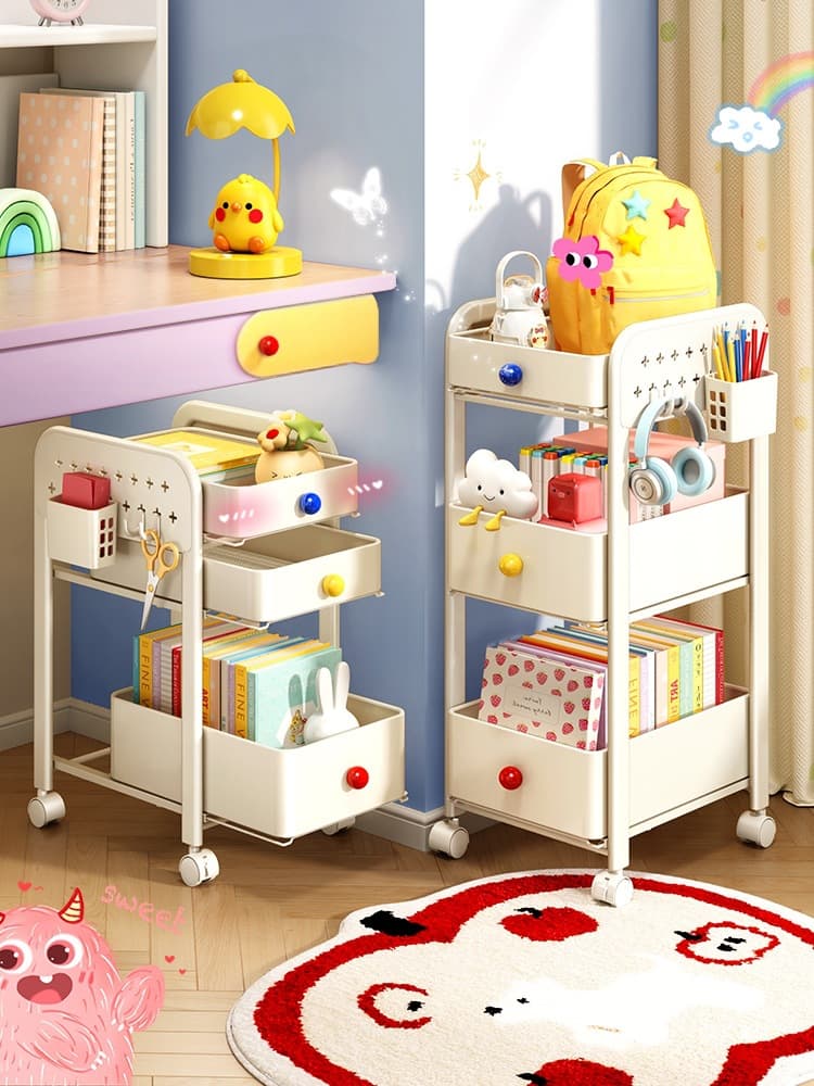 Book Bag Storage Shelf Household Multi-tier Under-Desk Swivel Cabinet Book and Snack Storage Rack Portable Kitchen Unit
