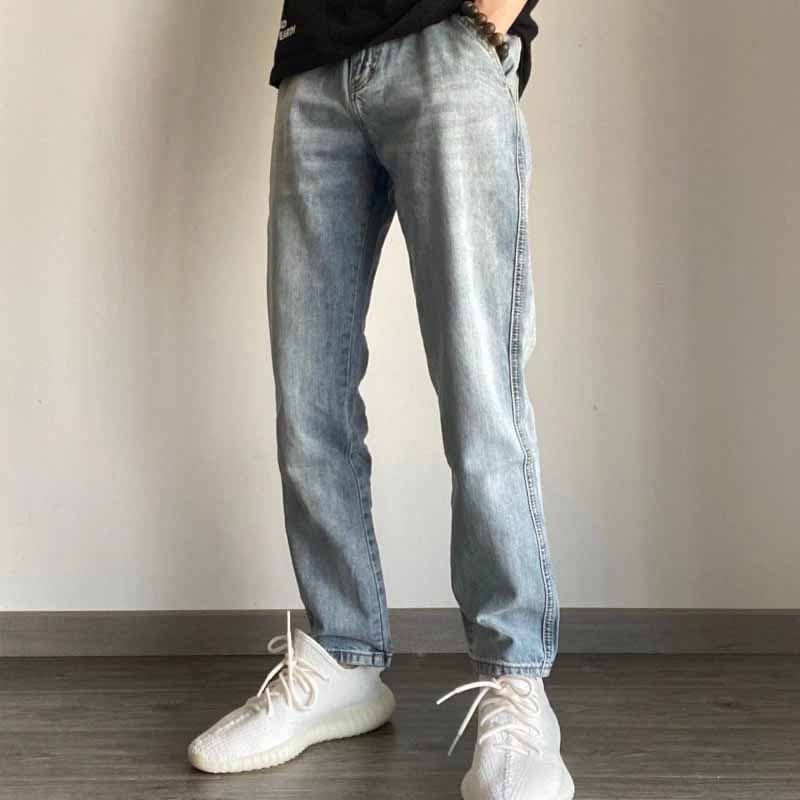 Light Wash Jeans Men Spring Autumn Trendy Loose Casual Straight Leg Thin Versatile Retro Washed Ankle-Length Pants