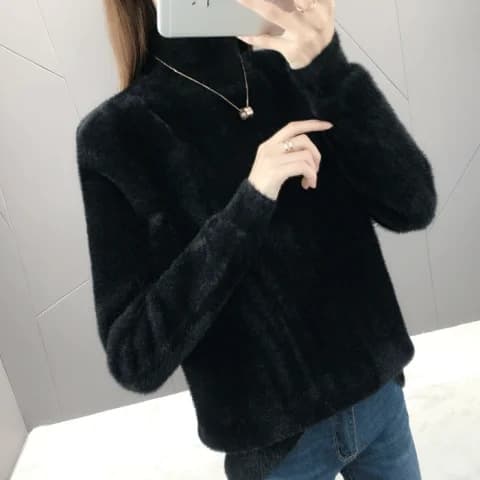 Mink fur sweater for women, all-in-one fleece winter fleece-lined extra warm anti-pilling loose tummy-covering base layer.