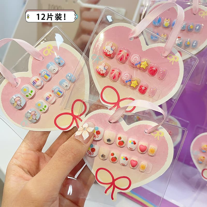 Custom Children's Handmade Wearable Nails Epoxy 3D Nail Tips Fake Nails Finished Nails Cat Eye Nails