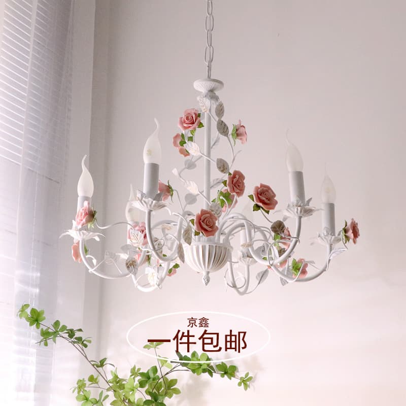 French Cream Candle Rose Chandelier Simple Pastoral Bedroom Romantic Flowers Warm Living Room Lamp Vintage Ceramic Lamp