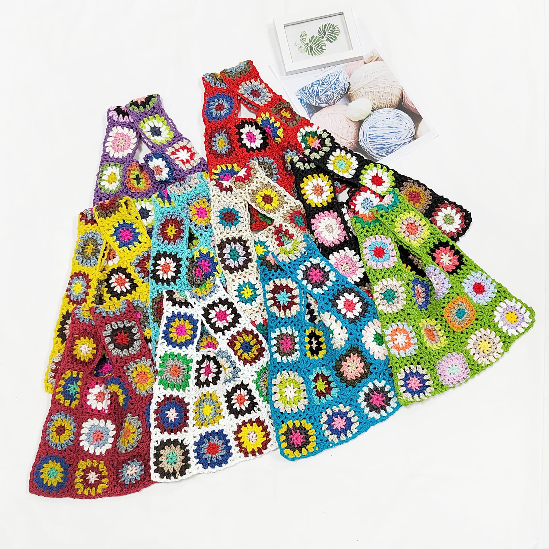 Hand-Crocheted Random Mixed Color Non-Positional Patchwork Bag Cross-Border Source Europe and America Hand-Crocheted Flower Handbag A191247