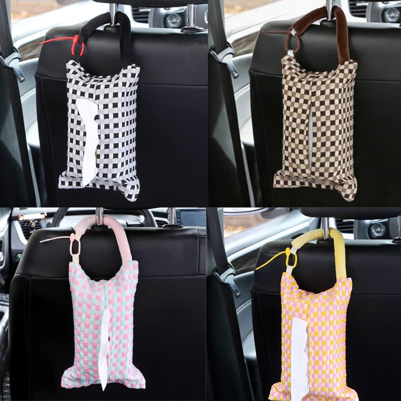 Car Tissue Box Hanging Bag, Multifunctional Hanging Tissue Dispenser for Car, Creative Fabric Tissue Bag, Car Interior Accessories