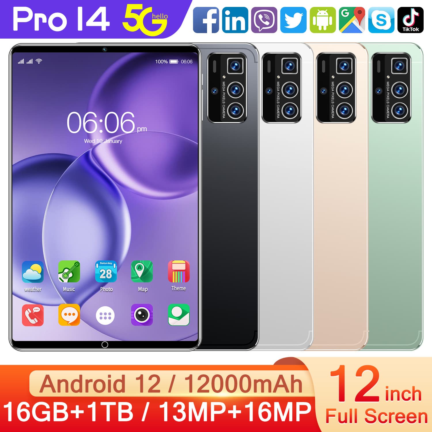2026 Bestseller Cross-Border Global Exclusive Pro14 HD Large Screen Long Battery Life Tablet Source Factory Wholesale