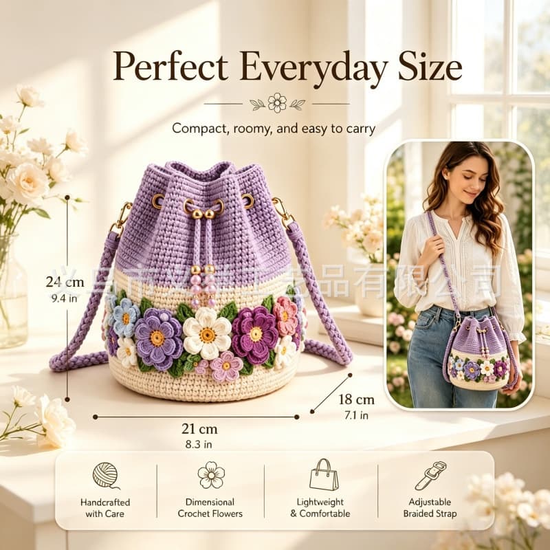 Cross-border new product Bloom Garden Crochet Flower Bucket Bag woven flower bucket bag