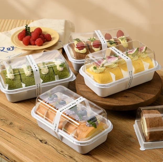 Trendy Cake Roll Packaging Box Japanese Swiss Roll Slice Towel Roll Chinese Bakery Pastry Dessert Takeout Box