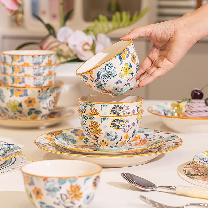 Mantingfang Bowl and Dish Set, Home Light Luxury High-Appearance Bowl Plate Chopsticks Combination, Housewarming New Home Tableware Set
