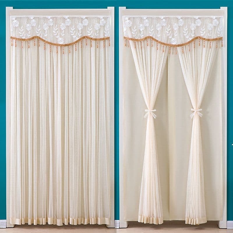 Lace Door Curtain Partition, No-Drilling, for Bedroom Kitchen, Double-Layer, Sheer, Mosquito-Proof, New Summer Style