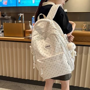Pastoral Backpack for Female College Students, Minimalist Polka Dot Floral Cute Girl Backpack, Large Capacity Women's School Bag