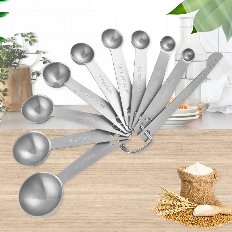 Stainless Steel Measuring Spoon Set of 10 with Engraved Markings, Baking Tool Measuring Spoons, Measuring Ruler, Seasoning Measuring Spoon, In Stock