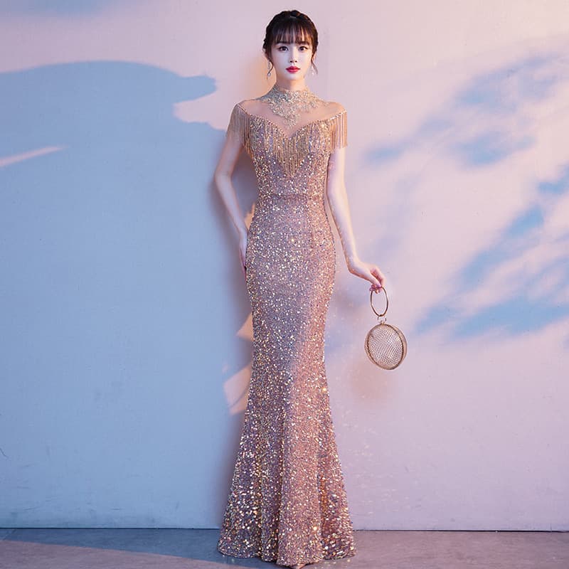 Fish Tail Evening Dress Women 2026 New Autumn Elegant Light Luxury Niche High-End Sequin Banquet Gown Dress