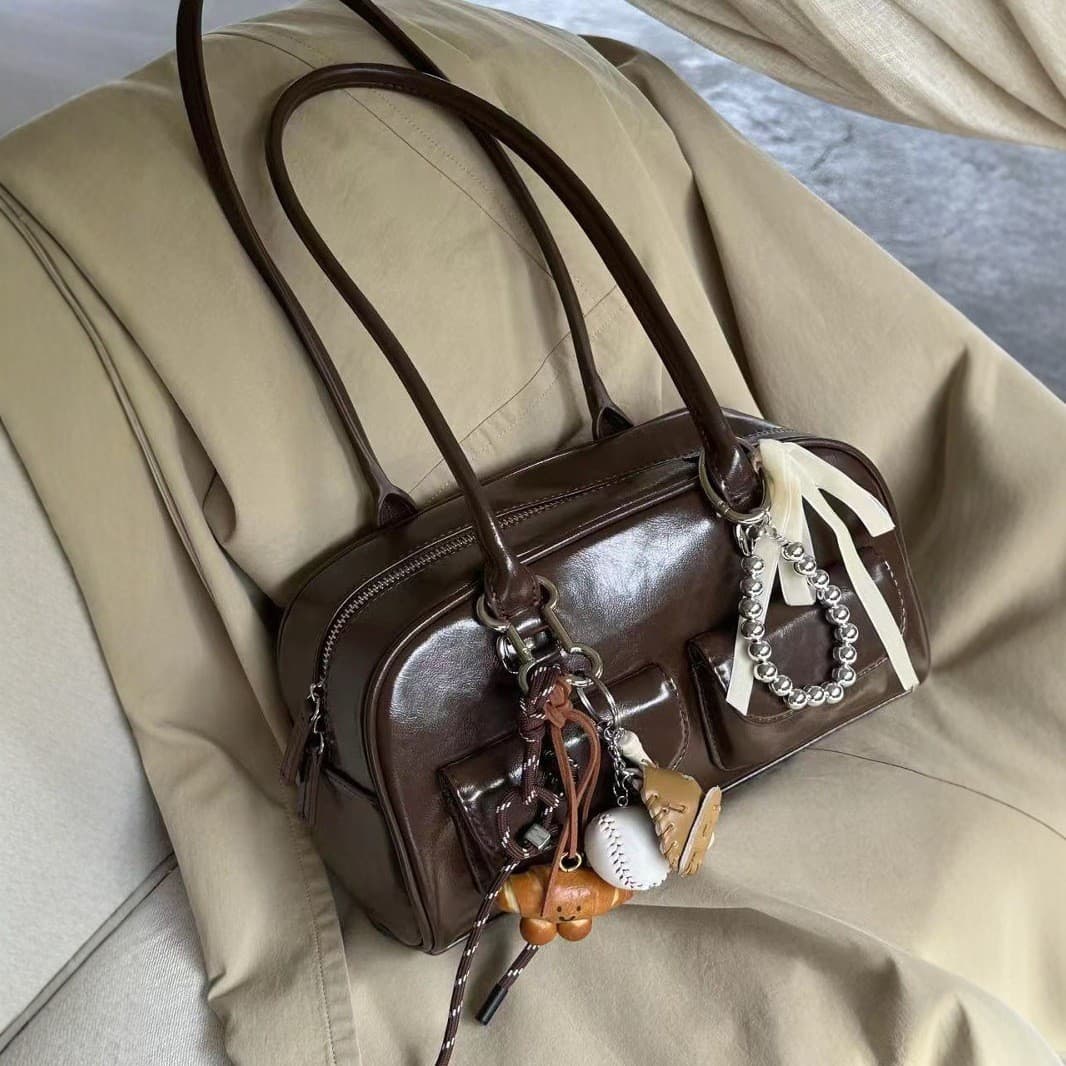 Women's Bag 2025 Fall/Winter New Korean Ins Large Capacity Vintage Bowling Tote Shoulder Bag