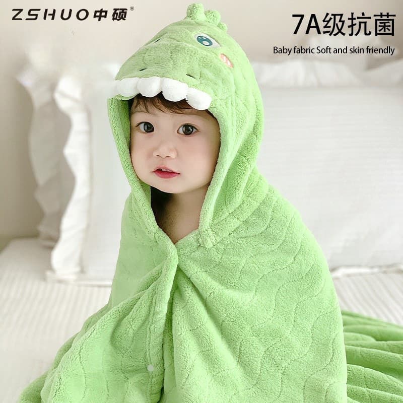 Children's Bath Towel Coral Fleece Hooded Cape, Quick-Dry Pure Cotton Absorbent and Skin-Friendly, Unisex Universal Wrap