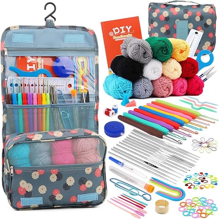 Cross-border 130-piece crochet complete tool set hand-knitting sewing kit 12 colors milk cotton wool set